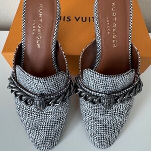 Kurt Geiger Black and White Tweed Mules